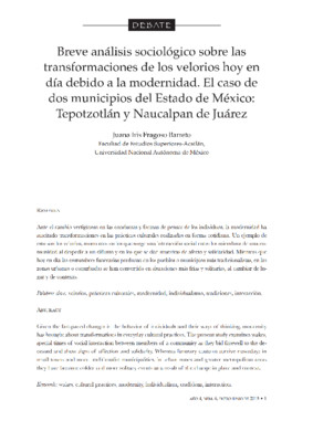 Breve análisis sociológico, sobre las transformaciones de los velorios en la actualidad, a consecuencia de la modernidad; caso específico de dos municipios del Estado de México: Tepotzotlán y Naucalpan de Juárez.