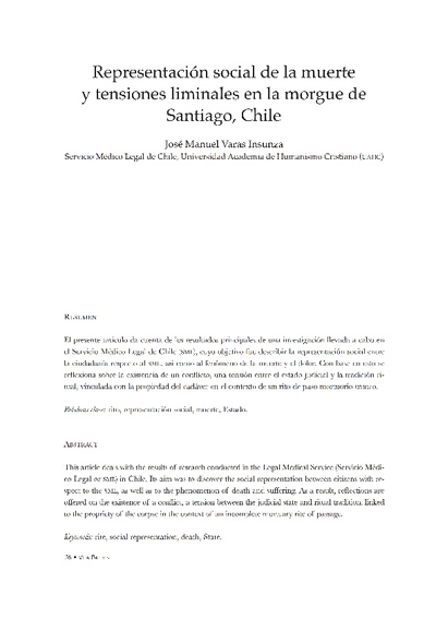 Representación social de la muerte y tensiones liminales en la morgue de Santiago, Chile