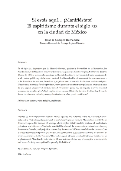 Si estás aquí… ¡Manifiéstate! El espiritismo durante el siglo XIX en la Ciudad de México.