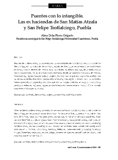 Puentes con lo intangible. Las ex haciendas de San Matías Atzala y San Felipe Teotlalcingo, Puebla
