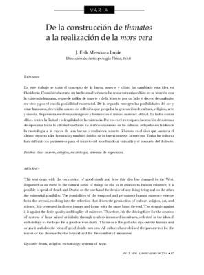 De la construcción de thanatos a la realización de la mors vera