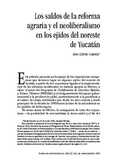 Los saldos de la reforma agraria y el neoliberalismo en los ejidos del noreste de Yucatán