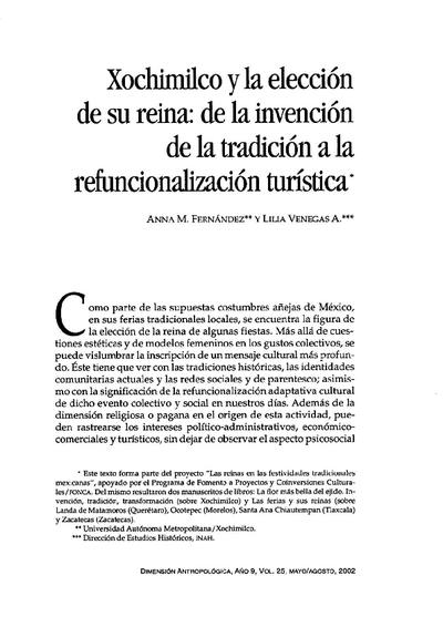Xochimilco y la elección de su reina: de la invención de la tradición a la refuncionalización turística