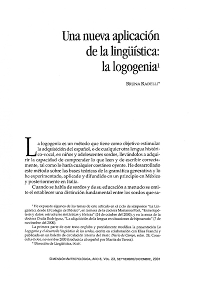 Una nueva aplicación de la lingüística:  la logogenia