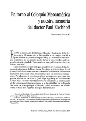En torno al Coloquio Mesoamérica y nuestra memoria del doctor Paul Kirchhof