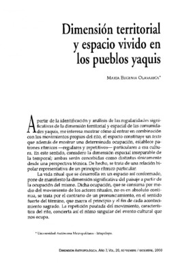 Dimensión territorial y espacio vivido en los pueblos yaquis