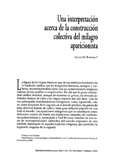 Una interpretación acerca de la construcción colectiva del milagro aparicionista
