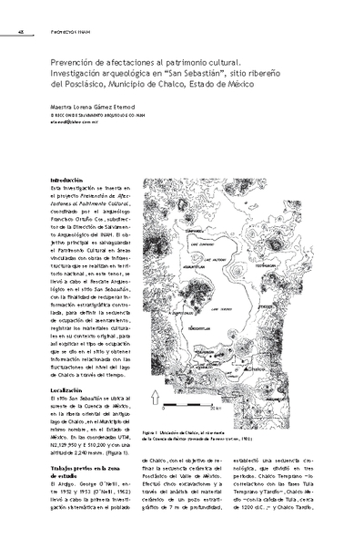 Prevención de afectaciones al patrimonio cultural. Investigación arqueológica en &quot;San Sebastián&quot;, sitio rebereño del Posclásico, Municipio de Chalco, Estado de México