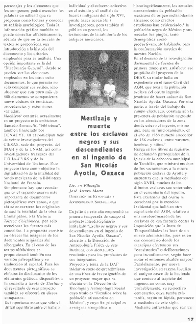 Mestizaje y muerte entre los esclavos negros y sus descendientes en el ingenio de San Nicolás Ayotla, Oaxaca