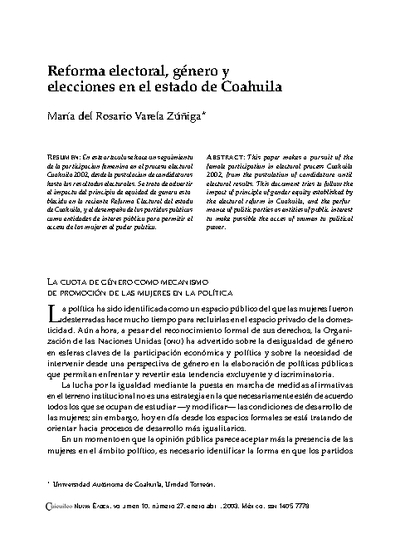 Reforma electoral, género y elecciones en el estado de Coahuila