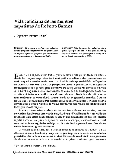 Vida cotidiana de las mujeres zapatistas de Roberto Barrios