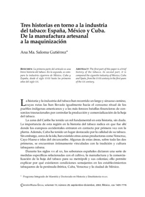 Tres historias en torno a la industria del tabaco: España, México y Cuba. De la manufactura artesanal a la maquinización