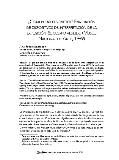 ¿Comunicar o someter? Evaluación de dispositivos de interpretación de la exposición El cuerpo aludido (Museo Nacional de Arte, 1999)