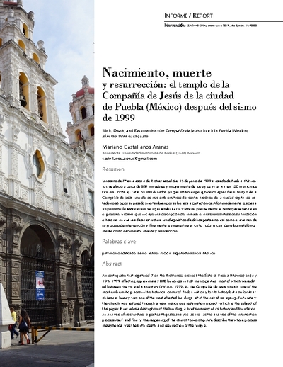 Nacimiento, muerte y resurrección: el templo de la Compañía de Jesús de la ciudad de Puebla (México) después del sismo de 1999