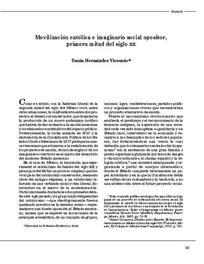 Movilización católica e imaginario social opositor, primera mitad del siglo XX
