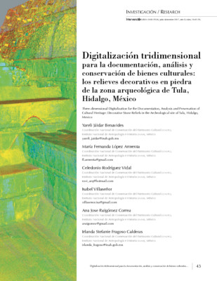 Digitalización tridimensional para la documentación, análisis y conservación de bienes culturales: los relieves decorativos en piedra de la zona arqueológica de Tula, Hidalgo, México