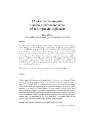 El vicio de dar muerte. Crimen y envenenamiento en la Nirgua del siglo XVIII