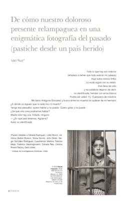 De cómo nuestro doloroso presente relampaguea en una enigmática fotografía del pasado (pastiche desde un país herido)