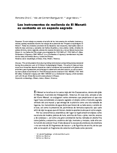 Los instrumentos de molienda de El Manatí: su contexto en un espacio sagrado