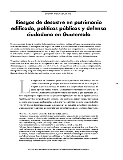 Riesgos de desastre en patrimonio edificado, políticas públicas y defensa ciudadana en Guatemala