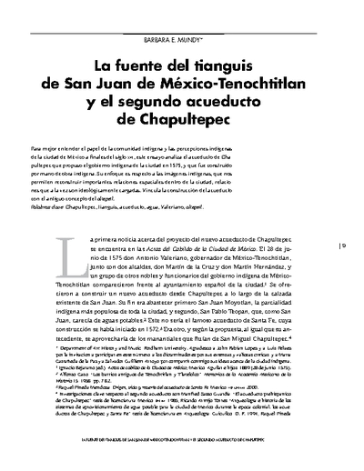 La fuente del tianguis de San Juan de México-Tenochtitlan y el segundo acueducto de Chapultepec