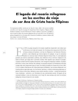 El legado del rosario milagroso en los escritos de viaje de sor Ana de Cristo hacia Filipinas