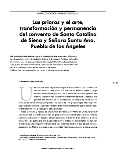 Las prioras y el arte, transformación y permanencia del convento de Santa Catalina de Siena y Señora Santa Ana, Puebla de los Ángeles