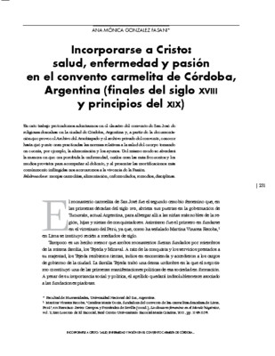Incorporarse a Cristo: salud, enfermedad y pasión en el convento carmelita de Córdoba, Argentina (finales del siglo XVIII y principios del XIX)