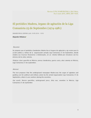 El periódico Madera, órgano de agitación de la Liga Comunista 23 de Septiembre (1974-1981)