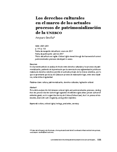 Los derechos culturales en el marco de los actuales procesos de patrimonialización de la UNESCO