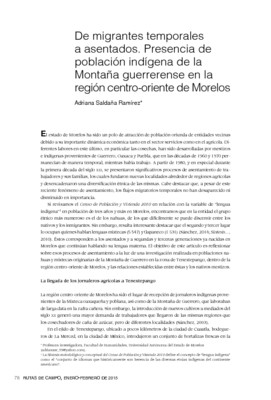 De migrantes temporales a asentados. Presencia de población indígena de la Montaña guerrerense en la región centro-oriente de Morelos