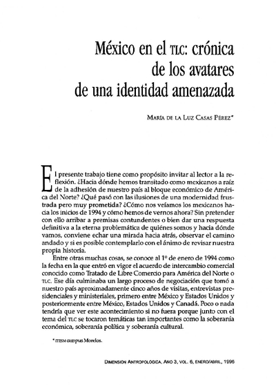 México en el TLC: crónica de los avatares de una identidad amenazada