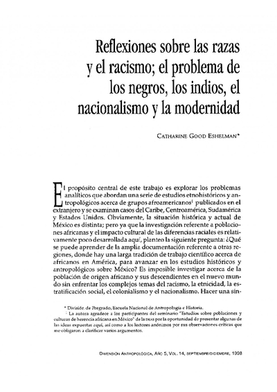 Reflexiones sobre las razas y el racismo; el problema de los negros, los indios, el nacionalismo y la modernidad