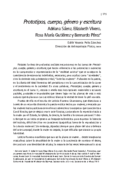 Prototipos, cuerpo, género y escritura