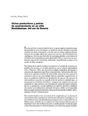Ciclos productivos y patrón de asentamiento en un sitio Huatabampo, del sur de Sonora