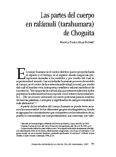 Las partes del cuerpo en ralámuli (tarahumara) de Choguita