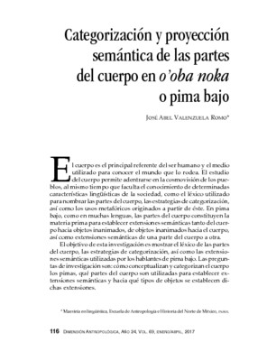 Categorización y proyección semántica de las partes del cuerpo en o’oba noka o pima bajo