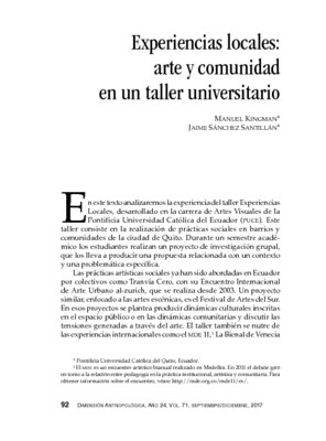 Experiencias locales: arte y comunidad en un taller universitario