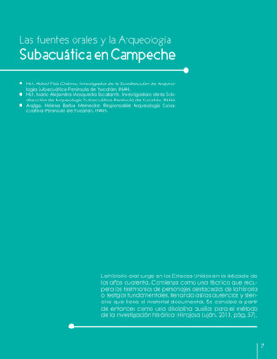 Las fuentes orales y la Arqueología Subacuática en Campeche