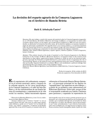 La decisión del reparto agrario de la Comarca Lagunera en el Archivo de Ramón Beteta
