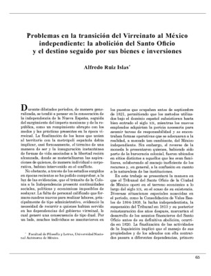 Problemas en la transición del Virreinato al México independiente: la abolición del Santo Oficio y el destino seguido por sus bienes e inversiones