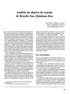 Análisis de objetos de concha de Rancho Ina, Quintana Roo