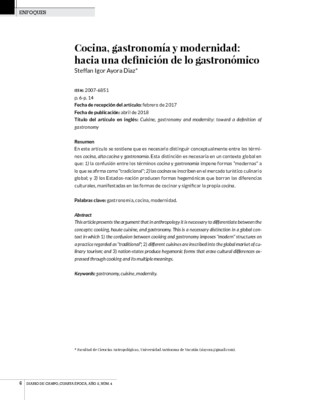 Cocina, gastronomía y modernidad: hacia una definición de lo gastronómico