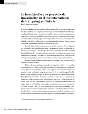 La investigación y los proyectos de investigación en el Instituto Nacional de Antropología e Historia