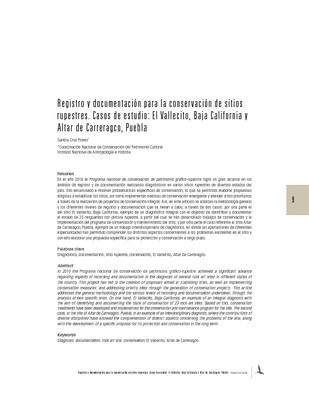 Registro y documentación para la conservación de sitios rupestres. Casos de estudio: El Vallecito, Baja California y Altar de Carreragco, Puebla