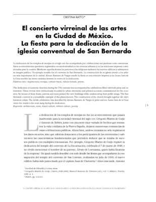 El concierto virreinal de las artes en la Ciudad de México. La fiesta para la dedicación de la iglesia conventual de San Bernardo