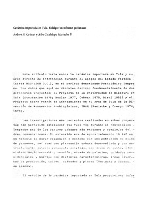 Cerámica importada en Tula, Hidalgo: un informe preliminar