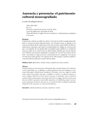 Ausencia y presencia: el patrimonio cultural museografiado
