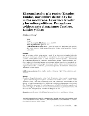 El actual asalto a la razón (Estados Unidos, noviembre de 2016) y los mitos modernos. Lawrence Krader y los mitos políticos.