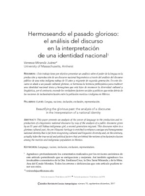 Hermoseando el pasado glorioso: el análisis del discurso en la interpretación de una identidad nacional